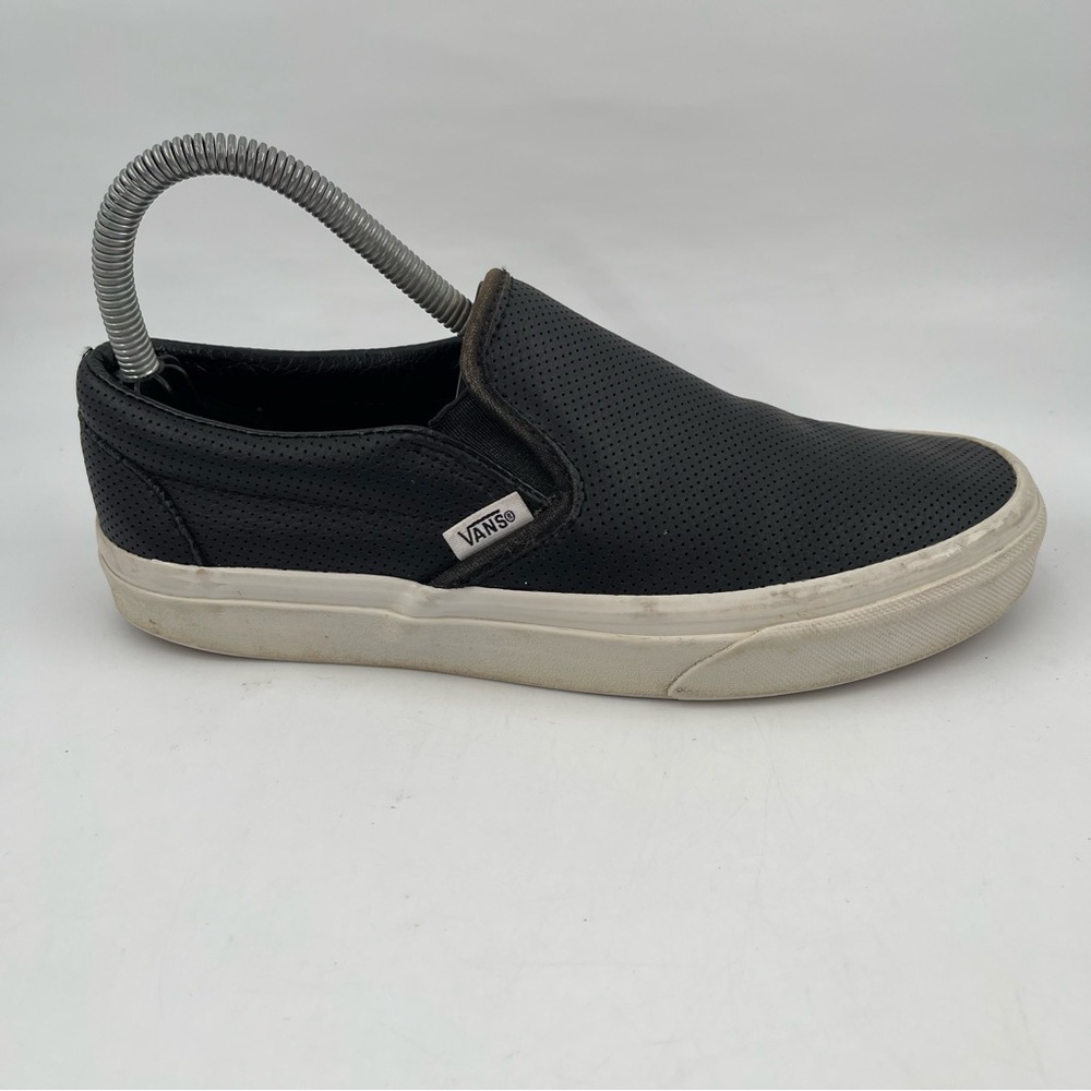 Vans Women’s Asher - SZ 7 - Black Perforated Leather Slip-On Sneakers Shoes